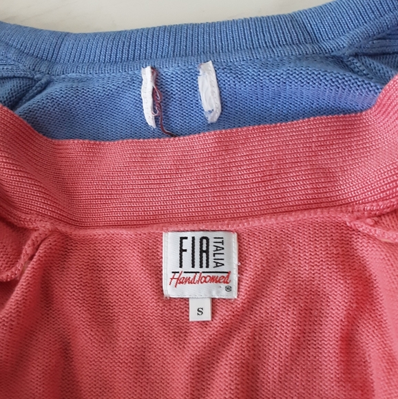 VTG 2 PIECE BUNDLE FIA ITALIA HANDLOOMED CORAL & PERIWINKLECROP CARDIAG - Picture 8 of 8
